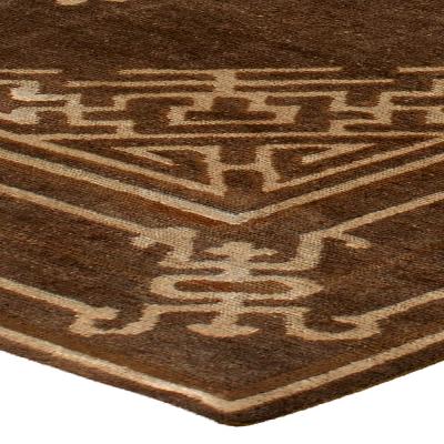 Vintage Mongolian Chocolate Brown Handmade Wool Carpet
