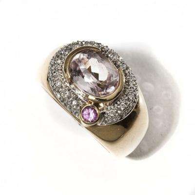 Vintage Morganite Pink Sapphire Diamond 14Kt Gold Ring