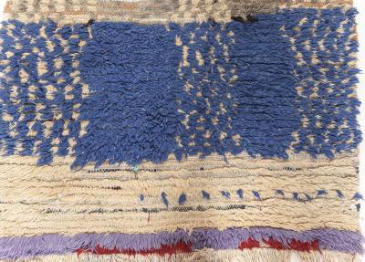 Vintage Moroccan Beige Blue Gray Handmade Wool Runner