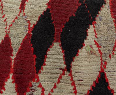 Vintage Moroccan Dark Red Black and White Hand Knotted Wool Rug