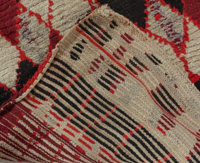 Vintage Moroccan Dark Red Black and White Hand Knotted Wool Rug