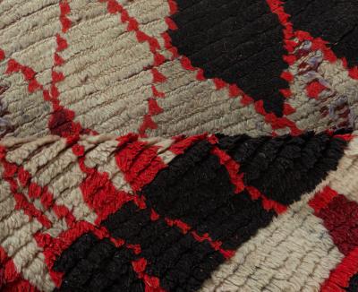 Vintage Moroccan Dark Red Black and White Hand Knotted Wool Rug