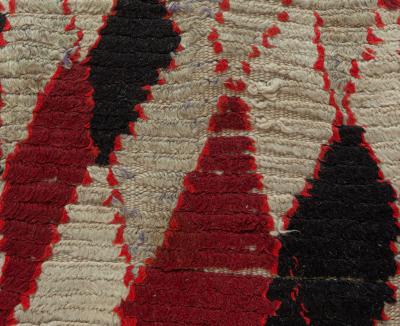 Vintage Moroccan Dark Red Black and White Hand Knotted Wool Rug