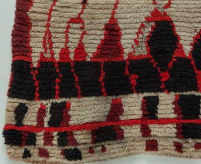 Vintage Moroccan Dark Red Black and White Hand Knotted Wool Rug