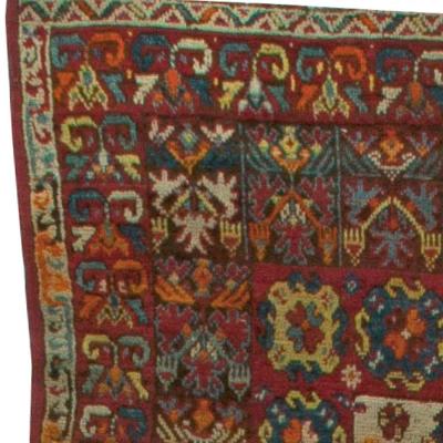Vintage Moroccan Red Orange Blue and Yellow Handwoven Wool Rug