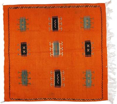 Vintage Moroccan Tribal Orange Handwoven Wool Rug or Carpet