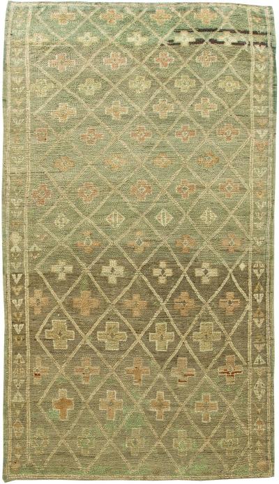 Vintage Moroccan Wool Rug with Tribal Geometric Design on Green Background