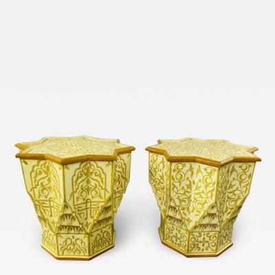Vintage Moroccan Yellow White Side or End Table in Star Shape a Pair