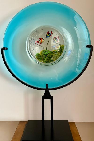 Vintage Murano Glass Disc Aquarium on Stand
