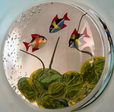 Vintage Murano Glass Disc Aquarium on Stand