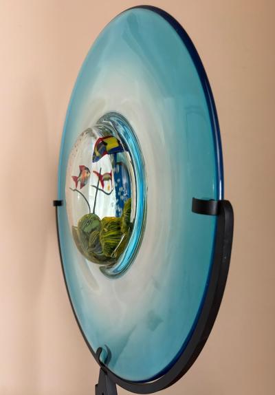 Vintage Murano Glass Disc Aquarium on Stand
