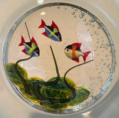 Vintage Murano Glass Disc Aquarium on Stand