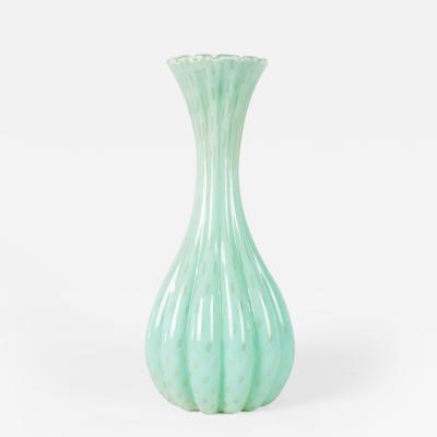 Vintage Murano Glass Fluted Vase Sea Mist 
