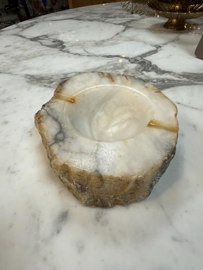 Vintage Natural Edge Marble Ashtray White Gray Veined Stone