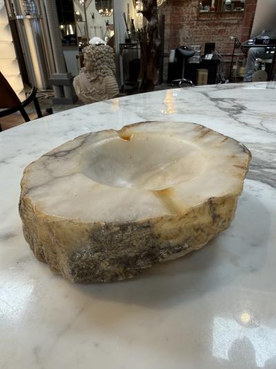 Vintage Natural Edge Marble Ashtray White Gray Veined Stone