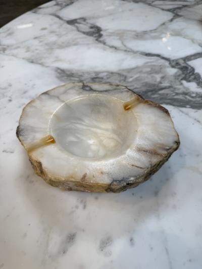 Vintage Natural Edge Marble Ashtray White Gray Veined Stone