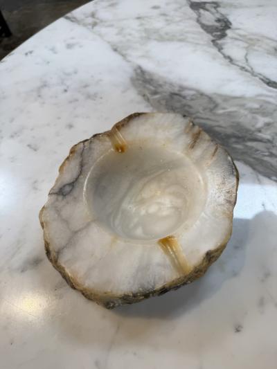 Vintage Natural Edge Marble Ashtray White Gray Veined Stone