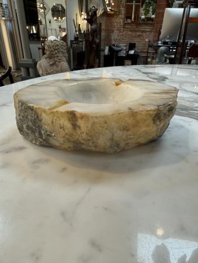 Vintage Natural Edge Marble Ashtray White Gray Veined Stone