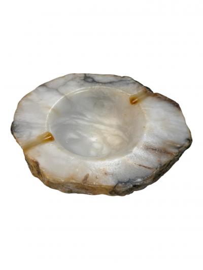 Vintage Natural Edge Marble Ashtray White Gray Veined Stone