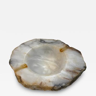 Vintage Natural Edge Marble Ashtray White Gray Veined Stone