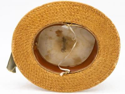 Vintage Natural Straw Pale Blue Ribbon Bow Boater Hat The Ridgemont Make 1930s