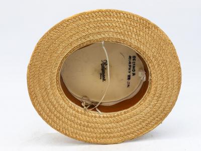 Vintage Natural Straw Pale Blue Ribbon Bow Boater Hat The Ridgemont Make 1930s