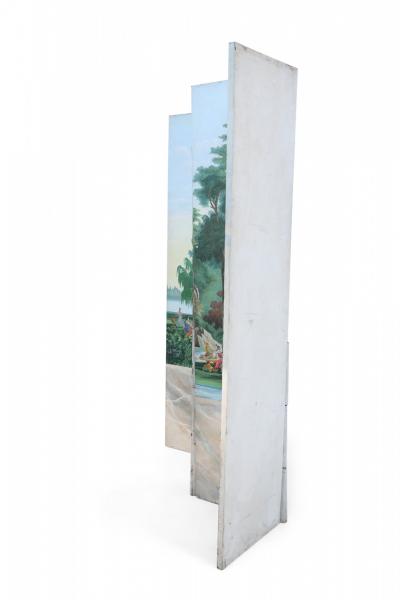 Vintage Neo Classic Style Painted Pastoral Scene Four Panel Folding Screen