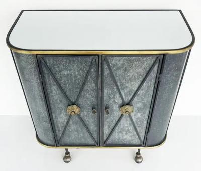 Vintage Neo classical Iron Brass Metal 2 door Cabinet or Dry Bar Glass Top