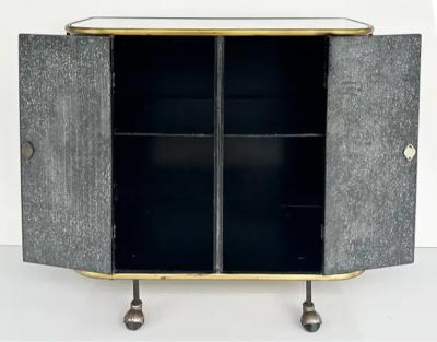 Vintage Neo classical Iron Brass Metal 2 door Cabinet or Dry Bar Glass Top