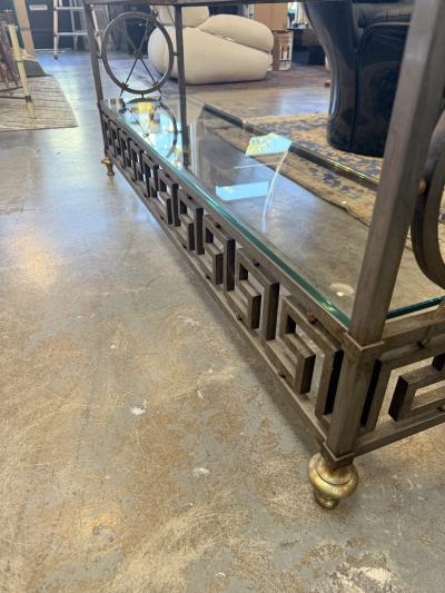 Vintage Neoclassical Brass and Glass tag re with Greek Key Detail