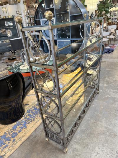 Vintage Neoclassical Brass and Glass tag re with Greek Key Detail