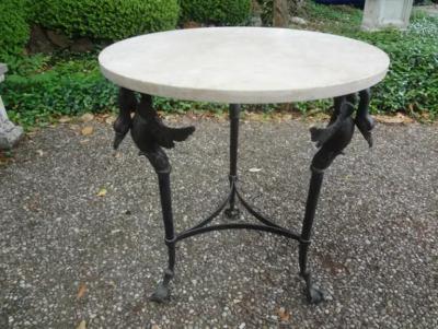 Vintage Neoclassical Style Bronze Table with Travertine Top