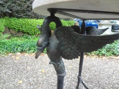 Vintage Neoclassical Style Bronze Table with Travertine Top