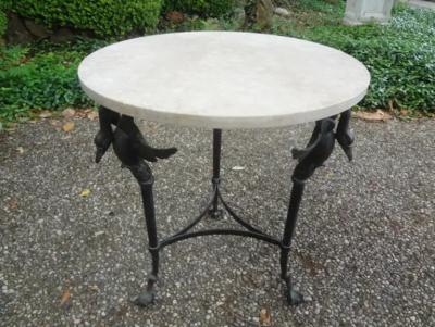 Vintage Neoclassical Style Bronze Table with Travertine Top