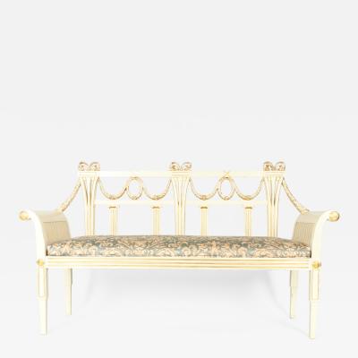Vintage Neoclassical Style French Wood Settee Bench