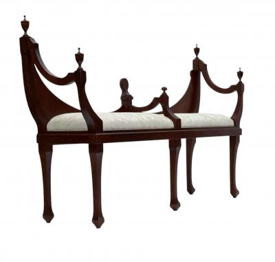 Vintage Old English Hepplewhite Style Courting Bench in Mahogany