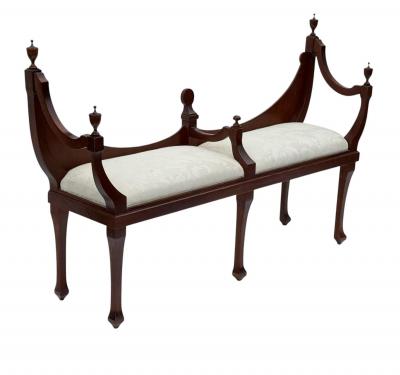 Vintage Old English Hepplewhite Style Courting Bench in Mahogany