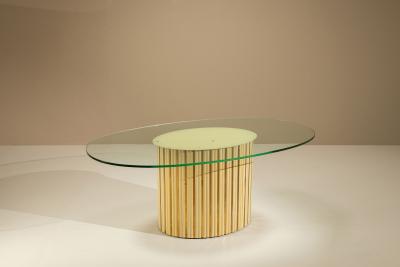 Vintage Oval Dining Table with Glass Top Italy 1970s