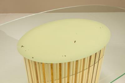 Vintage Oval Dining Table with Glass Top Italy 1970s