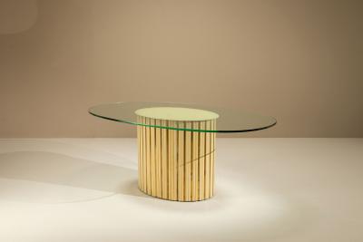 Vintage Oval Dining Table with Glass Top Italy 1970s