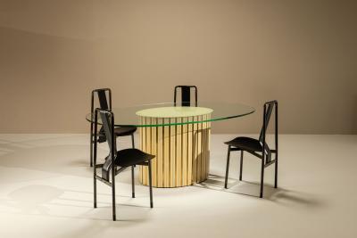 Vintage Oval Dining Table with Glass Top Italy 1970s