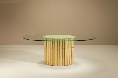 Vintage Oval Dining Table with Glass Top Italy 1970s