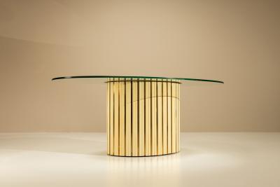 Vintage Oval Dining Table with Glass Top Italy 1970s