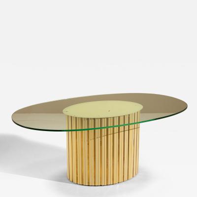 Vintage Oval Dining Table with Glass Top Italy 1970s