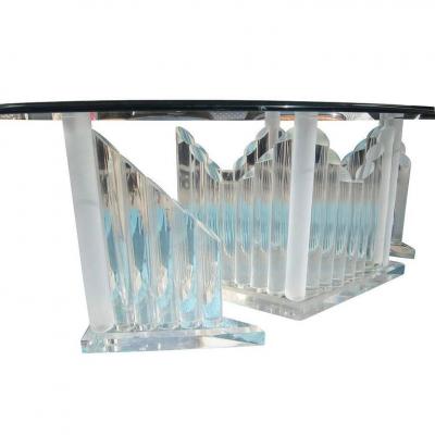 Vintage Oval Glass and Lucite Table