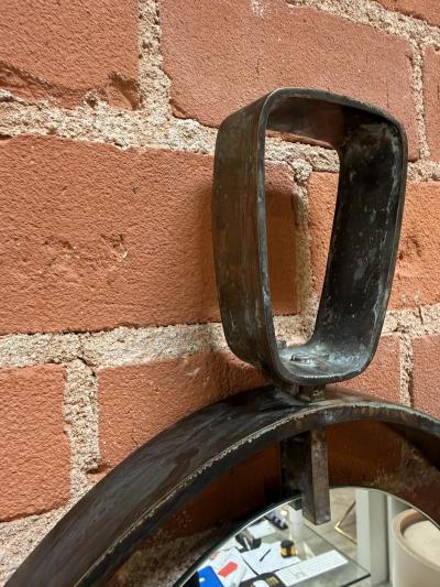 Vintage Oval Iron Frame Wall Mirror with Hanging Loop