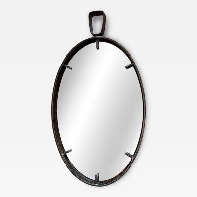 Vintage Oval Iron Frame Wall Mirror with Hanging Loop