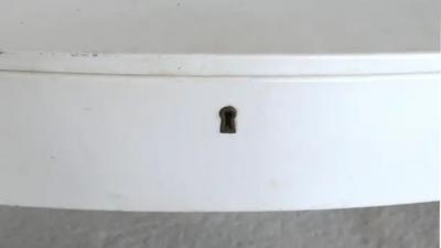 Vintage Oval Lacquered Vanity Dressing Table or Desk with a Leather Panel