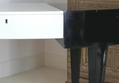 Vintage Oval Lacquered Vanity Dressing Table or Desk with a Leather Panel