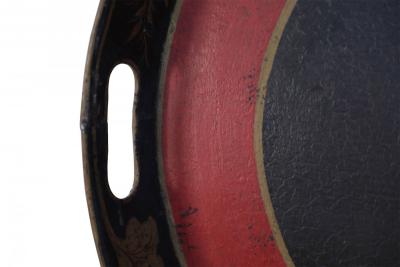 Vintage Oval Tole Fluffy Black and White Dog Portrait Serving Tray